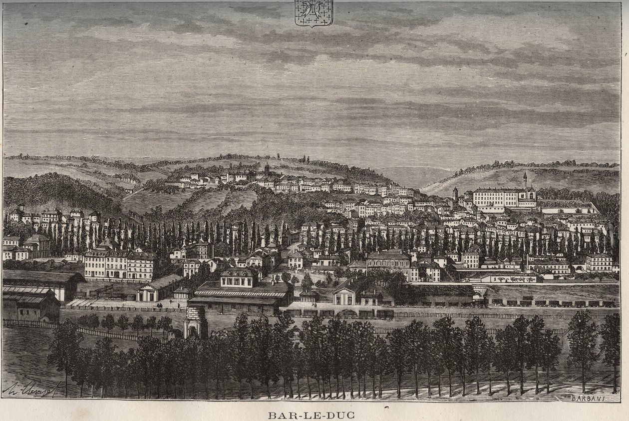 Bar-le-Duc (Bar le Duc) - departamento de la Mosa - grabado en “La France illustrée: géographie, histoire, administration statistique” por V.A. Malt-Brown. 1884 de French School