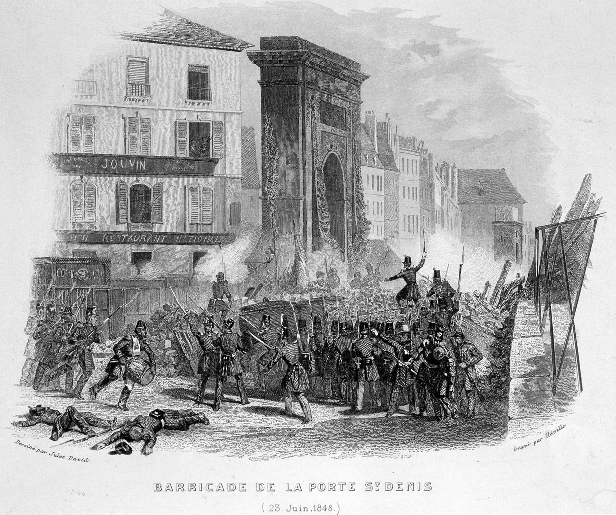 Barricada de la Porte Saint Denis (23 de junio de 1848) - en "Fastes de Gardes nationales de France" de French School