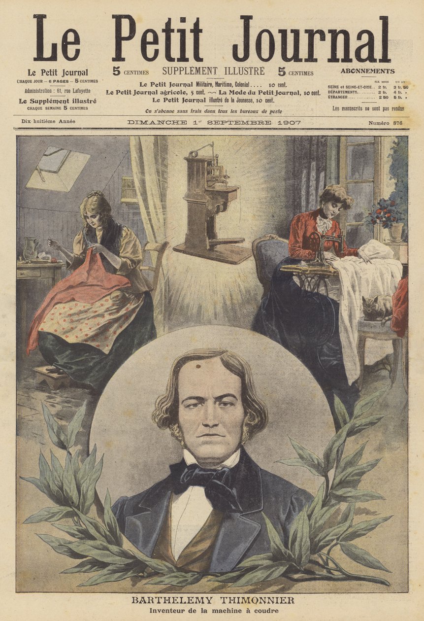 Barthelemy Thimonnier, inventor francés de la máquina de coser (litografía en color) de French School