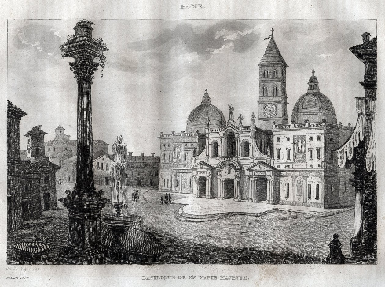 Basílica de Santa María la Mayor - Roma - Basílica de Santa María la Mayor (Basílica de Santa María la Mayor) Roma - Grabado de “Italia Pintoresca” - Pintura Histórica y Descriptiva de Italia” por M. de Norvins, Ch. Nodier 1834-1836. de French School
