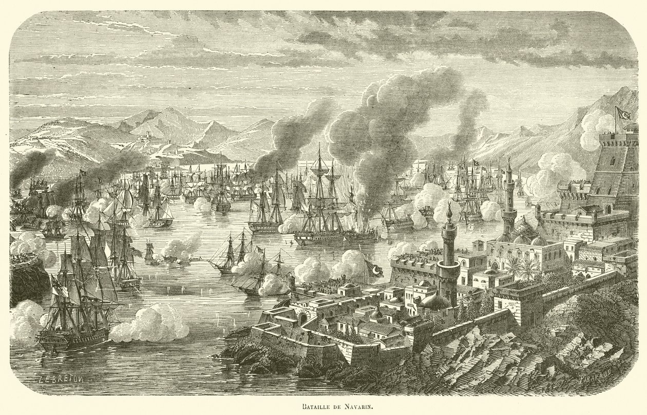 Batalla de Navarin (grabado) de French School