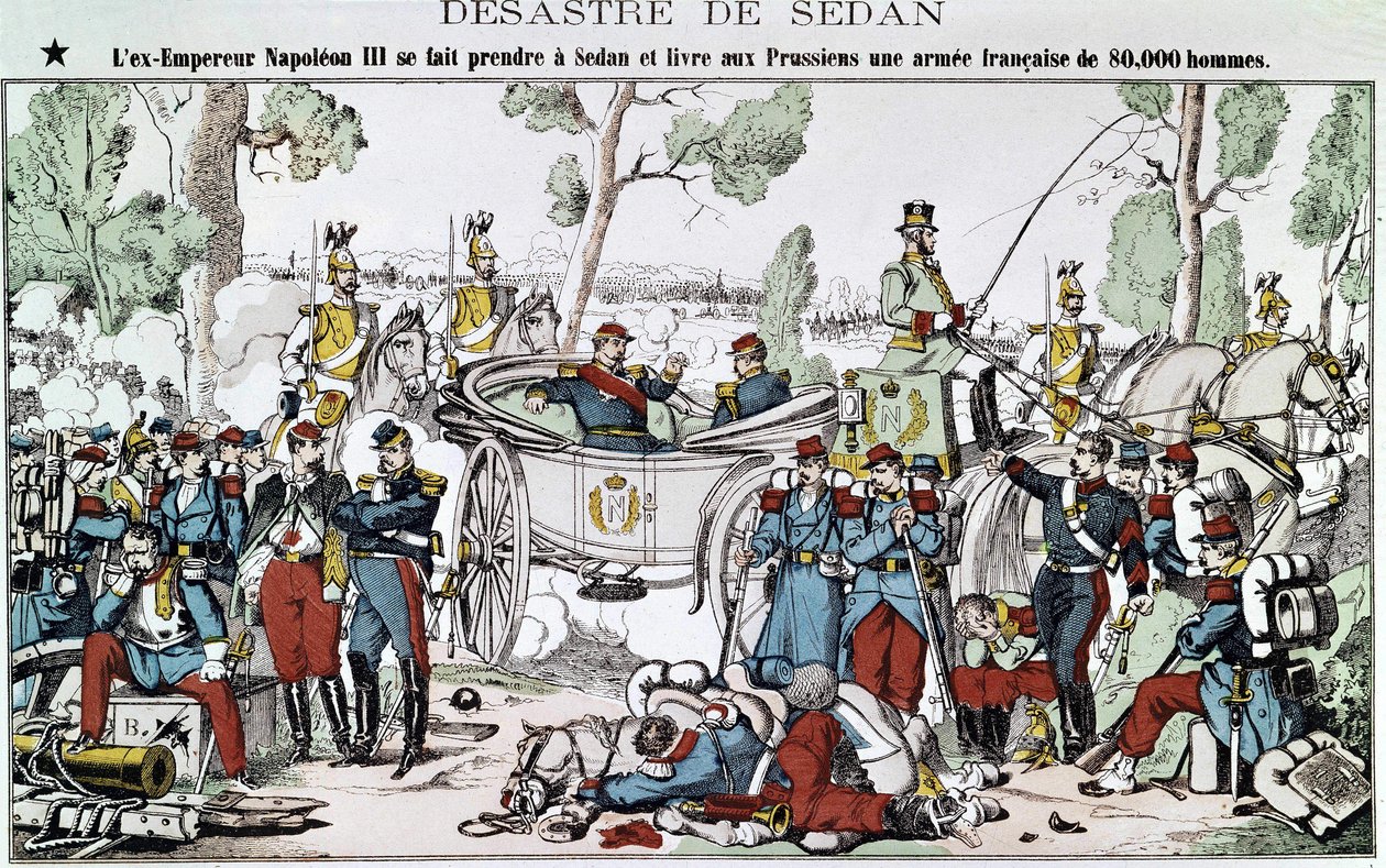Batalla de Sedán en 1870. El ex Emperador Napoleón III es capturado en Sedán y entrega al ejército francés de 80,000 hombres a los prusianos de French School