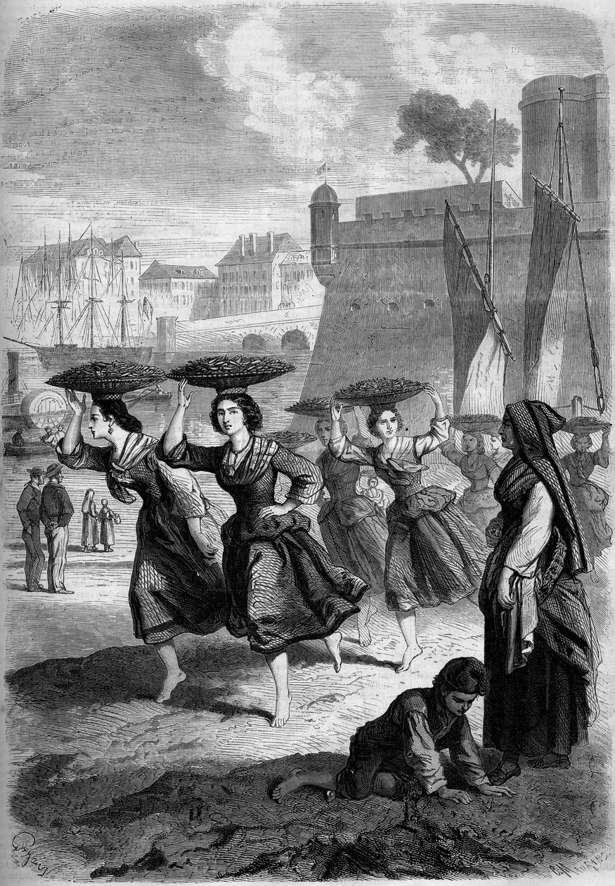 Comerciantes de sardinas de Bayona yendo a Biarritz, Pirineos Atlánticos (64) de French School