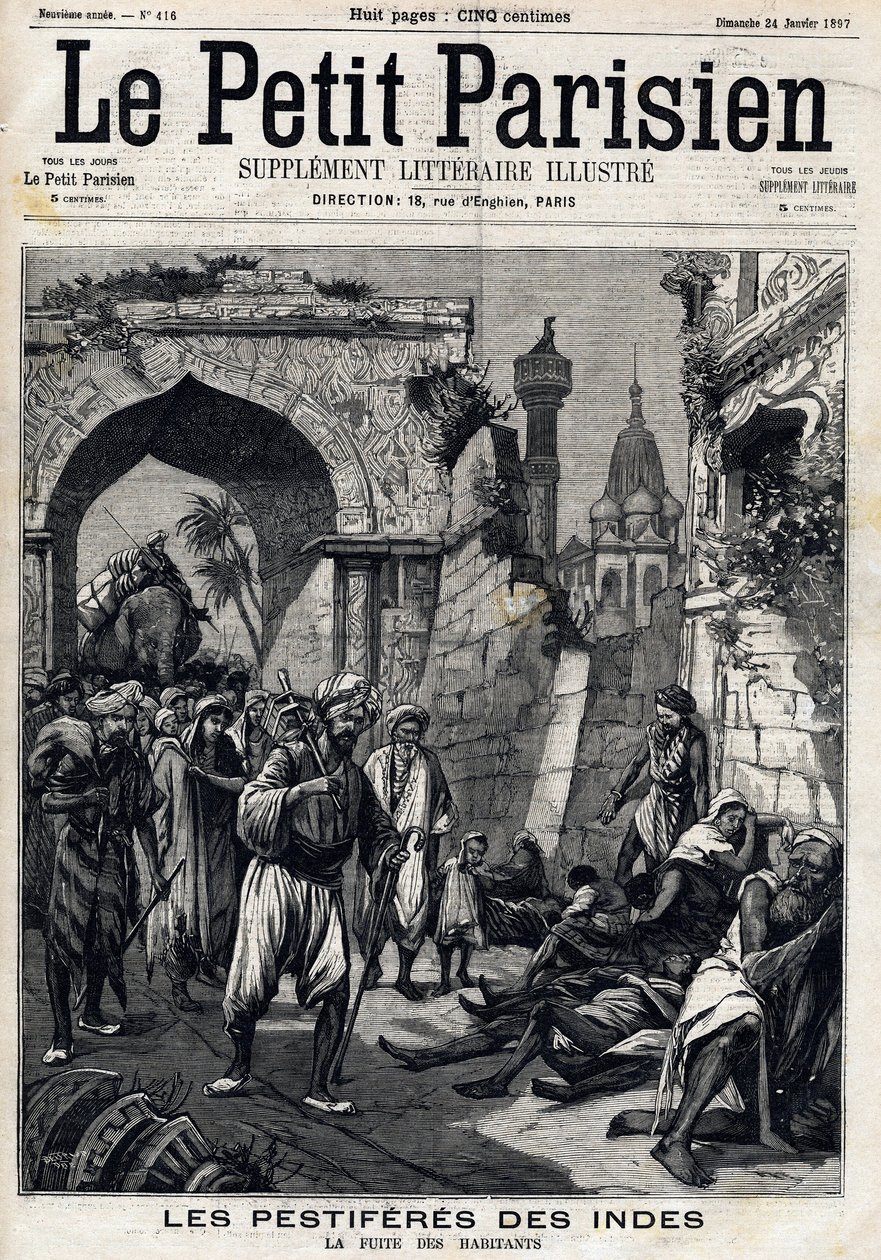 India golpeada por la playa, habitantes enfrentan la epidemia antes de contraer la Peste Negra. Portada del periódico inglés Le Petit Parisien. 24 de enero de French School