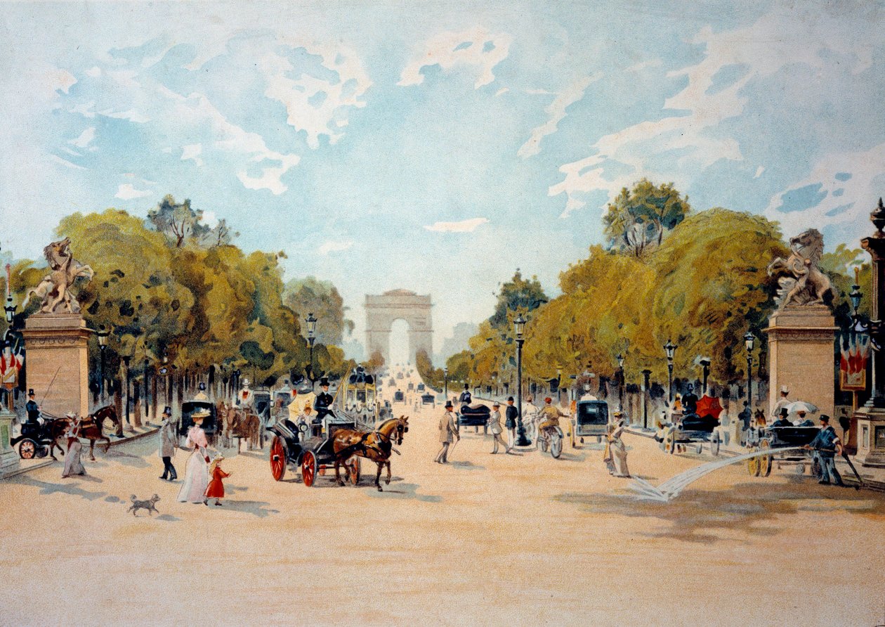 Belle Époque: vista de la Avenida de los Campos Elíseos y el Arco de Triunfo en París de French School