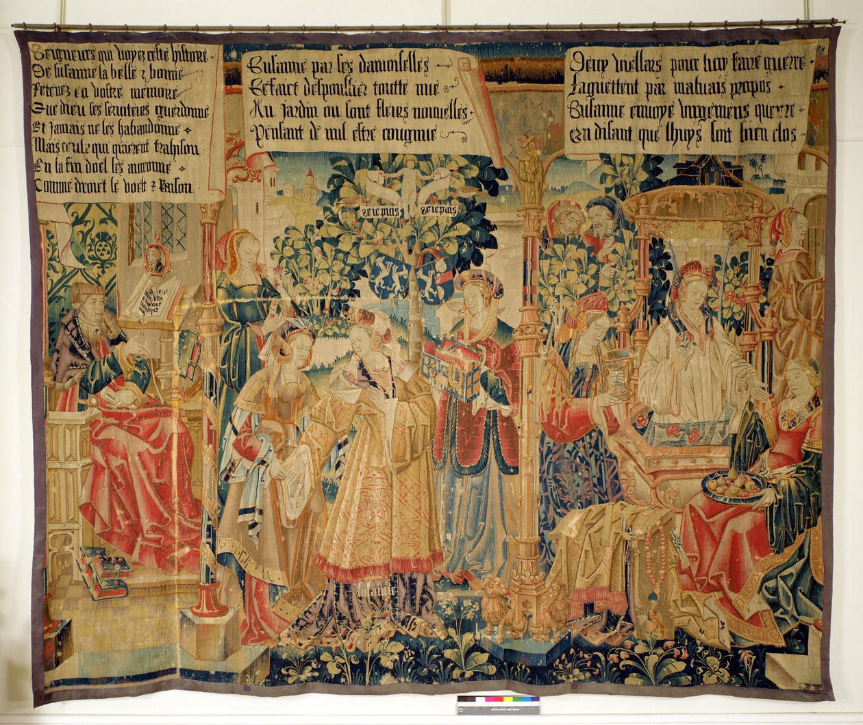 Benigne de Cirey y Susana Bañándose, panel izquierdo de la Historia de Susana de French School