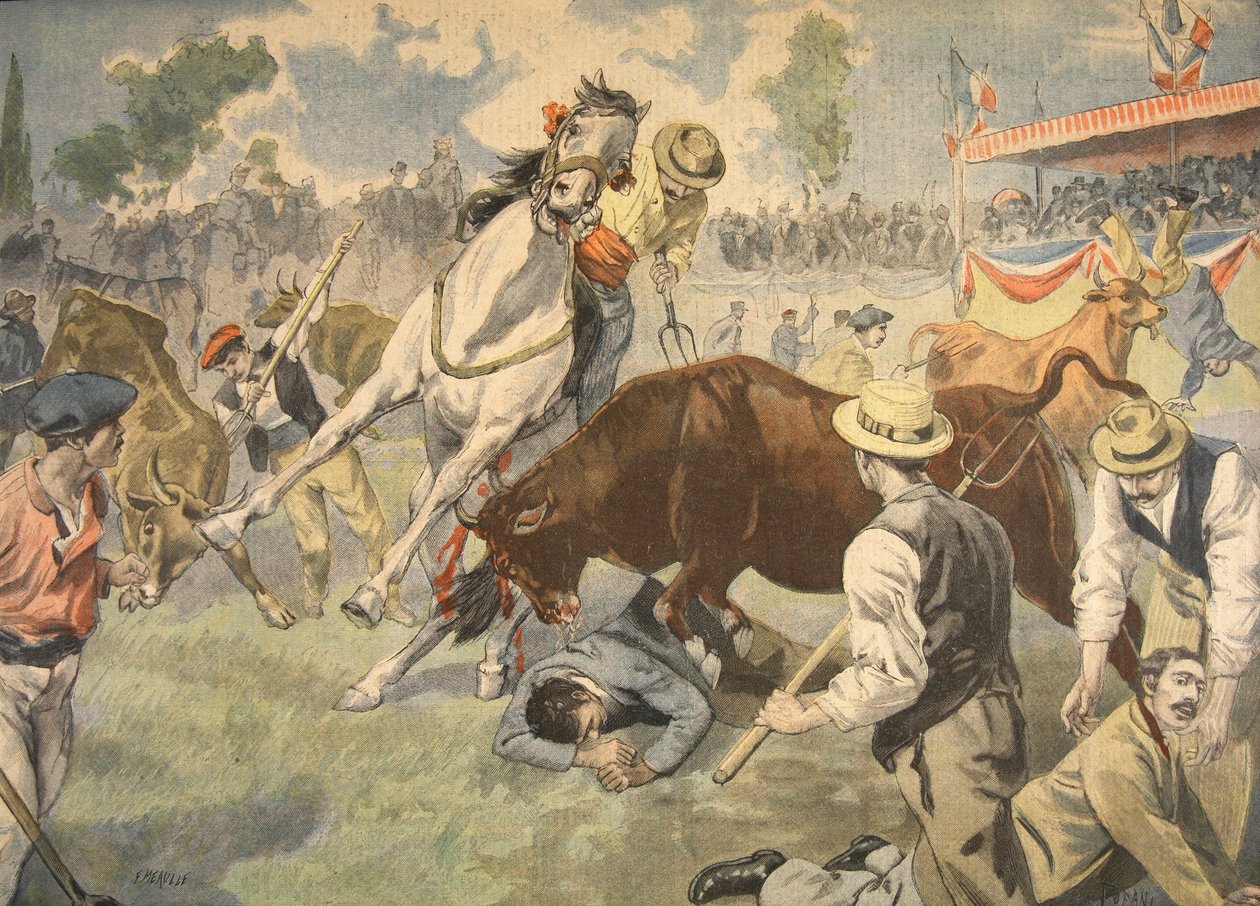 Accidente sangriento en Arles, ilustración de Le Petit Journal: Suplemento ilustrado, 1898 de French School