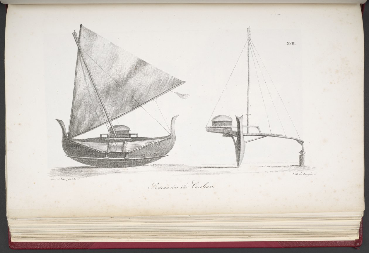Barco de las Islas Carolinas, de Un viaje pintoresco alrededor del mundo, con retratos de salvajes de América, Asia, África y las islas del Gran Océano; paisajes, vistas al mar y varios objetos de historia natural; acompañado de de French School