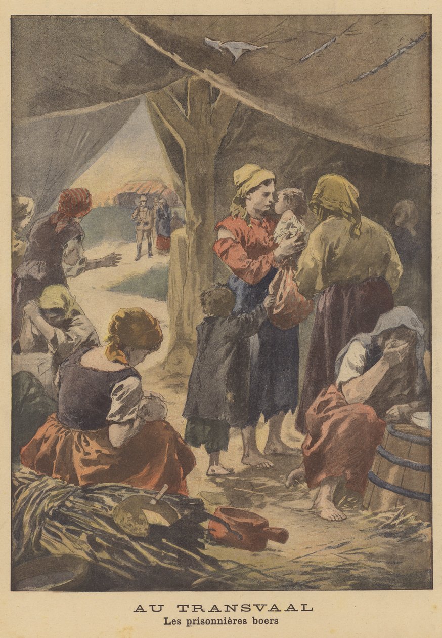 Prisioneras bóer en un campo de concentración en Sudáfrica (litografía en color) de French School