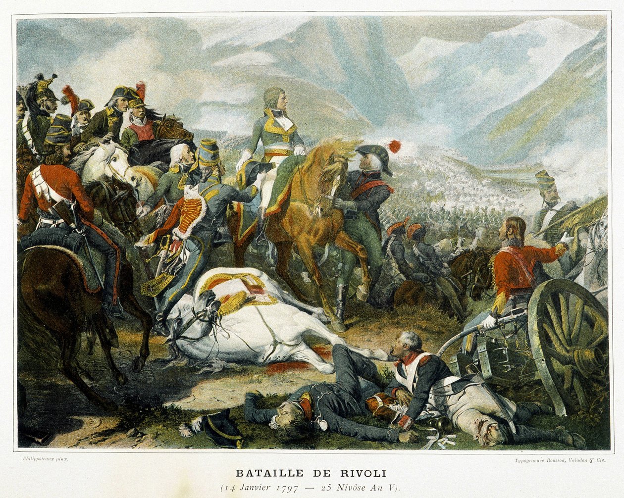 Bonaparte (centro), después de su victoria sobre los austriacos en la Batalla de Rivoli (Italia) el 14 de enero de French School