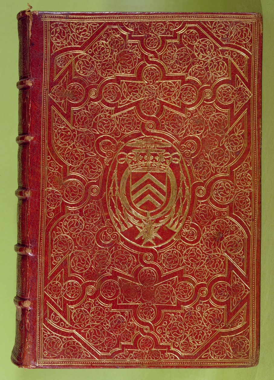 Portada de libro con el escudo de armas de Armand-Jean du Plessis, Cardenal Richelieu (1585-1642) de French School