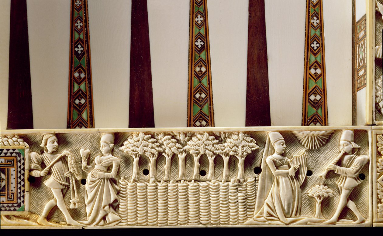 Borde de un tablero de backgammon que representa a una pareja de amantes, 1415 de French School