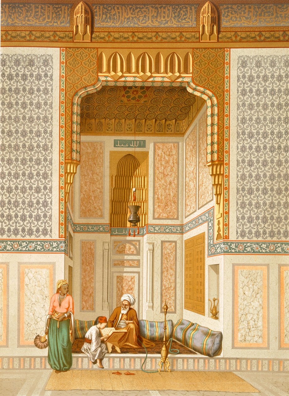 Mezquita de Bordeyny, El Cairo (litografía en color) de French School