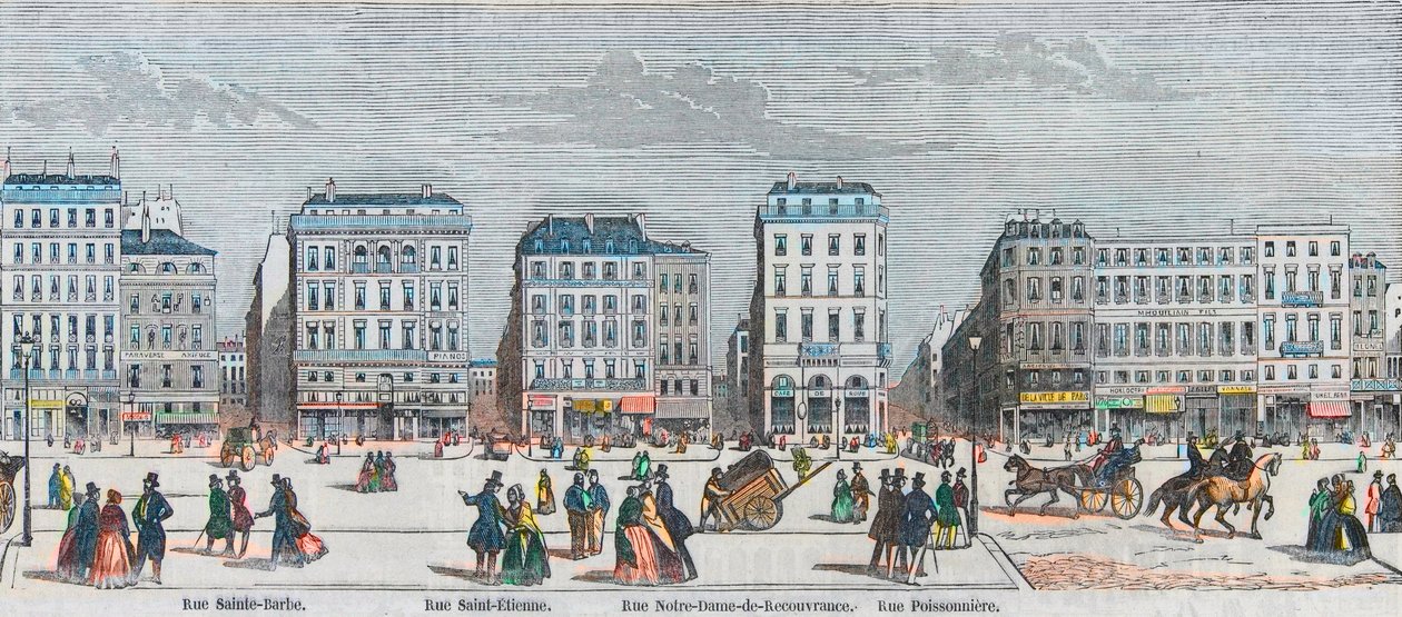 Boulevard Poissonniere - Rue saint Barbe - Rue Saint Etienne - Rue notre dame de Reouvrance - Rue Poissonniere - Grabado en “Tableau-de-Paris” por Edmond Texier 1852 de French School