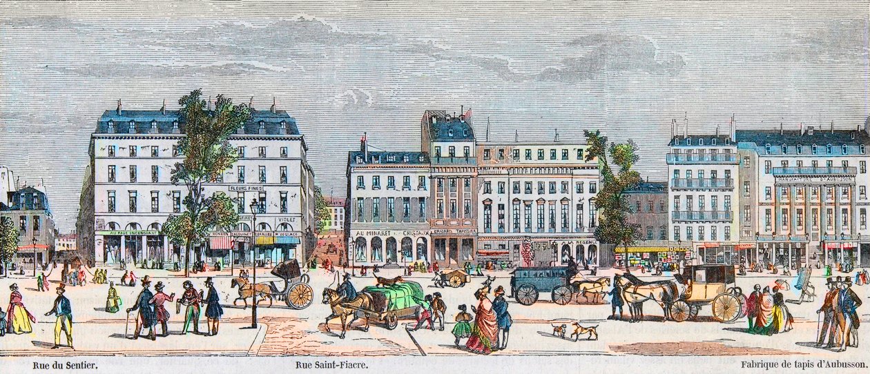 Boulevard Poissonniere lado sur - Rue du Sentier - Rue Saint Fiacre - Grabado en “Tableau-de-Paris” por Edmond Texier 1852 de French School