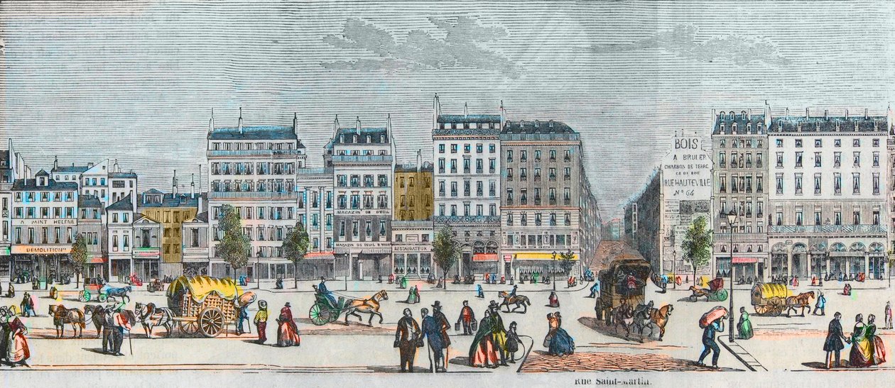 Boulevard Saint-Denis lado sur - Rue Saint Martin - Grabado en “Tableau-de-Paris” de Edmond Texier 1852 de French School