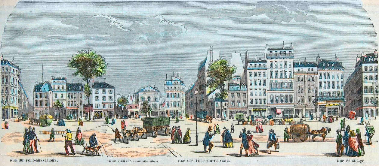 Boulevard des Filles du Calvaire y Boulevard du Temple - Rue Pont aux Choux - Rue des Filles-du-Calvaire - Rue Saintonge - Grabado en “Tableau-de-Paris” de Edmond Texier 1852 de French School