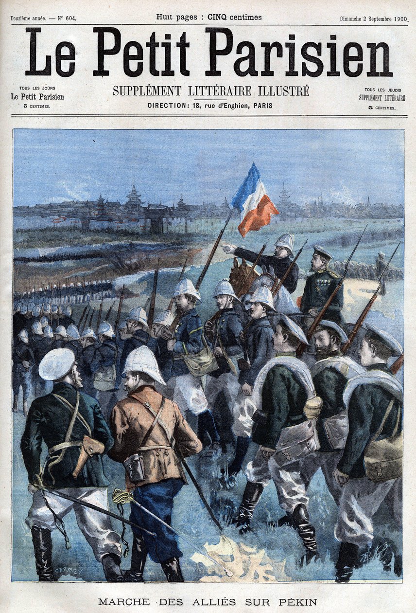 Rebelión de los Bóxers Los Aliados avanzan sobre Pekín - en "Le petit Parisien" de French School