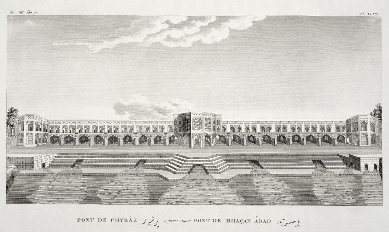 Puente de Shiraz, Isfahan, de Viajes del Caballero Chardin en Persia, y otros Lugares de Oriente, por Jean Chardin (1643-1713), publicado en 1811 de French School
