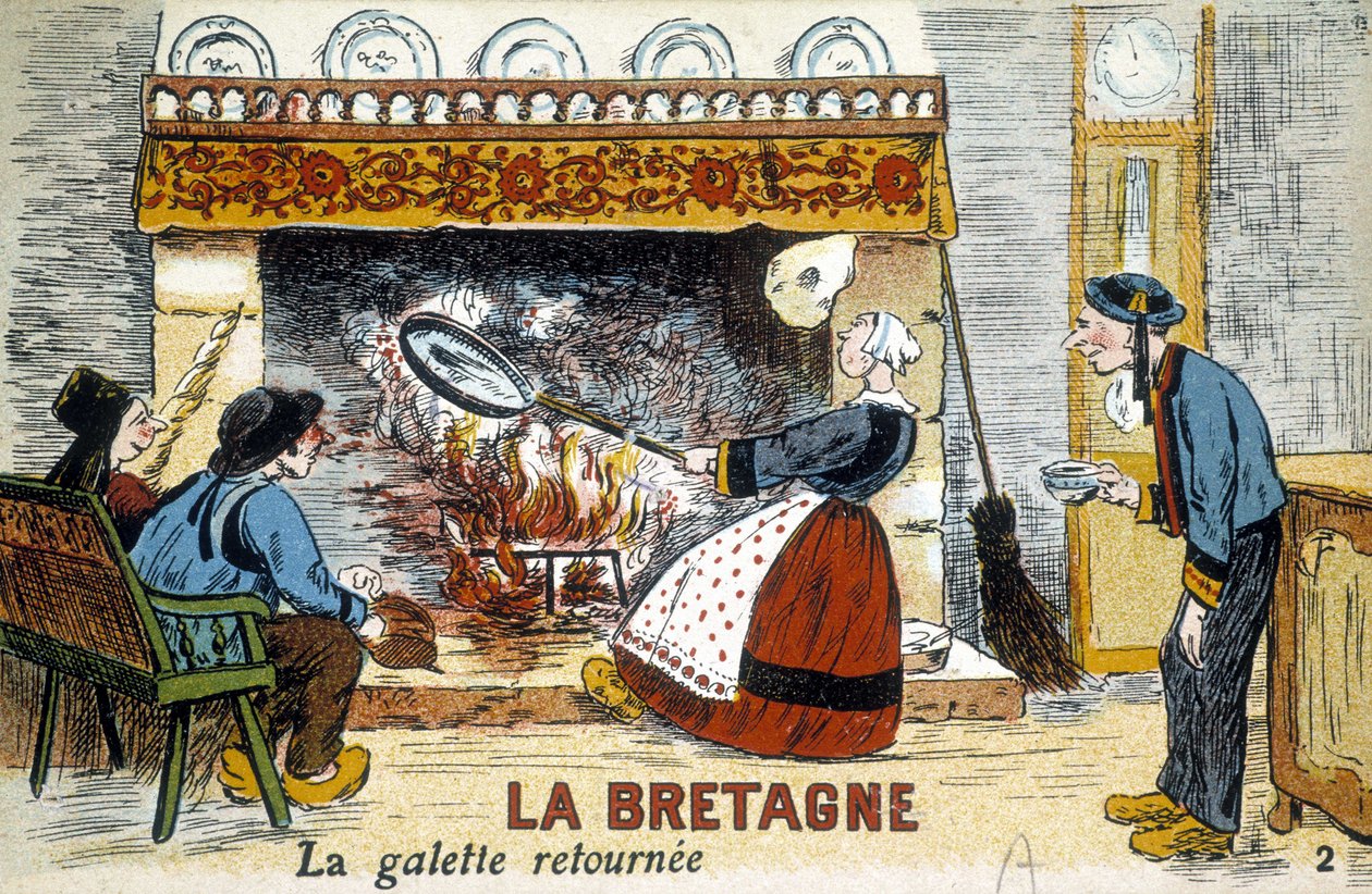 Bretaña: la galette vuelta a la chimenea (crepes) - postal, principios del siglo XX de French School