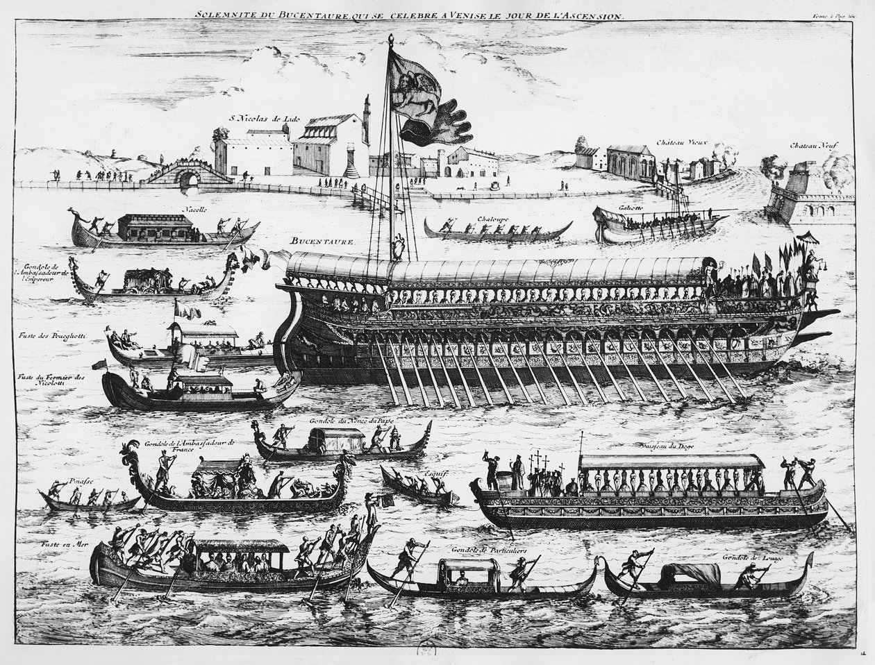 Bucentauro en Venecia el Día de la Ascensión (grabado) de French School