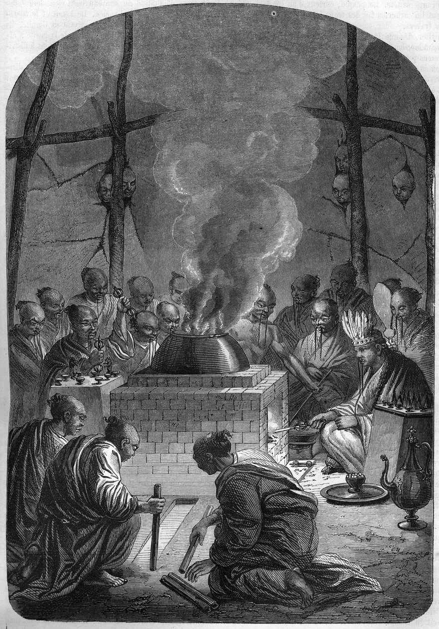 Budismo: Incineración de un lama tibetano (sumo sacerdote) en el pueblo Kalmouk, Rusia de French School