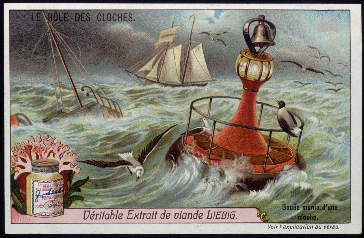 Boyarín con campana para advertir a los barcos - cromo de Liebig de French School