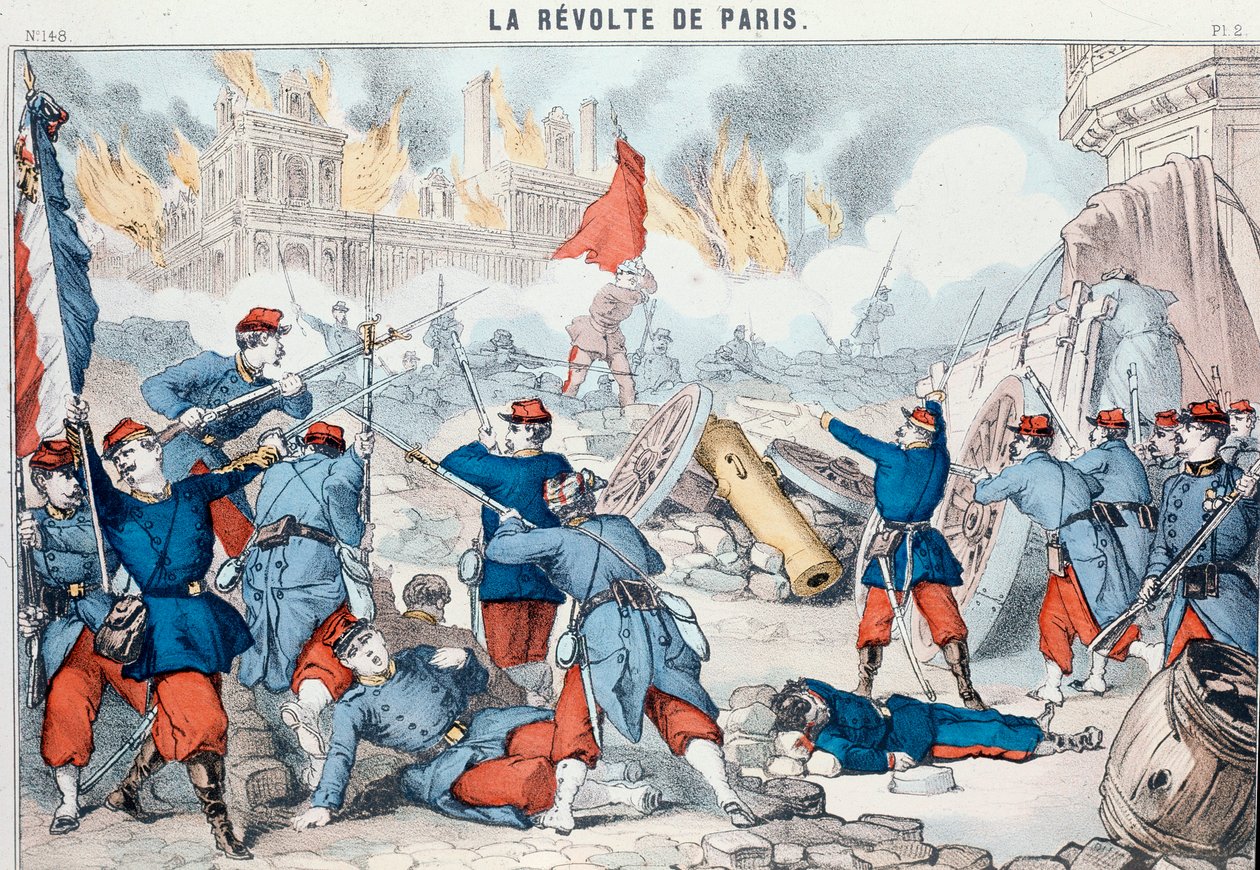 Incendio y destrucción del Ayuntamiento de París por los comuneros, mayo de 1871(grabado de Epinal) de French School