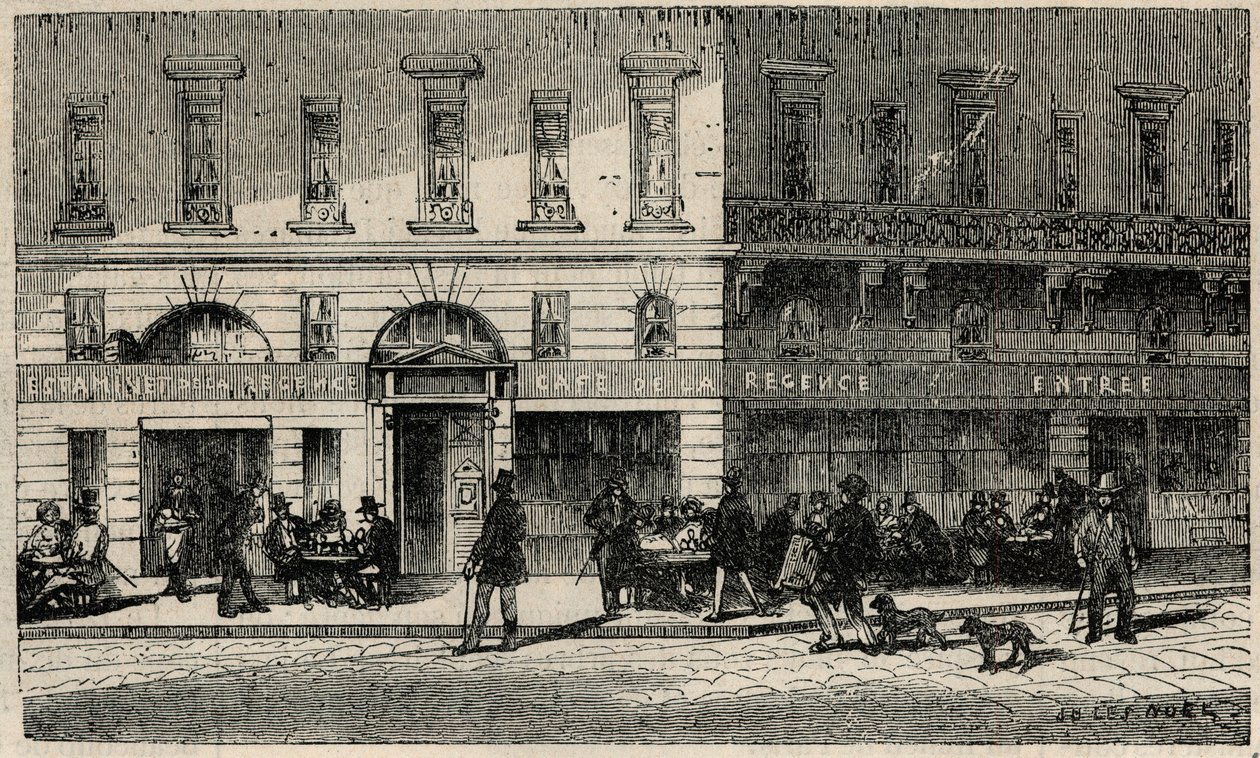 Café de la Regencia de la Plaza del Palais-Royal en París en el siglo XIX - Grabado en "Tableau-de-Paris" de Edmond Texier 1852 de French School