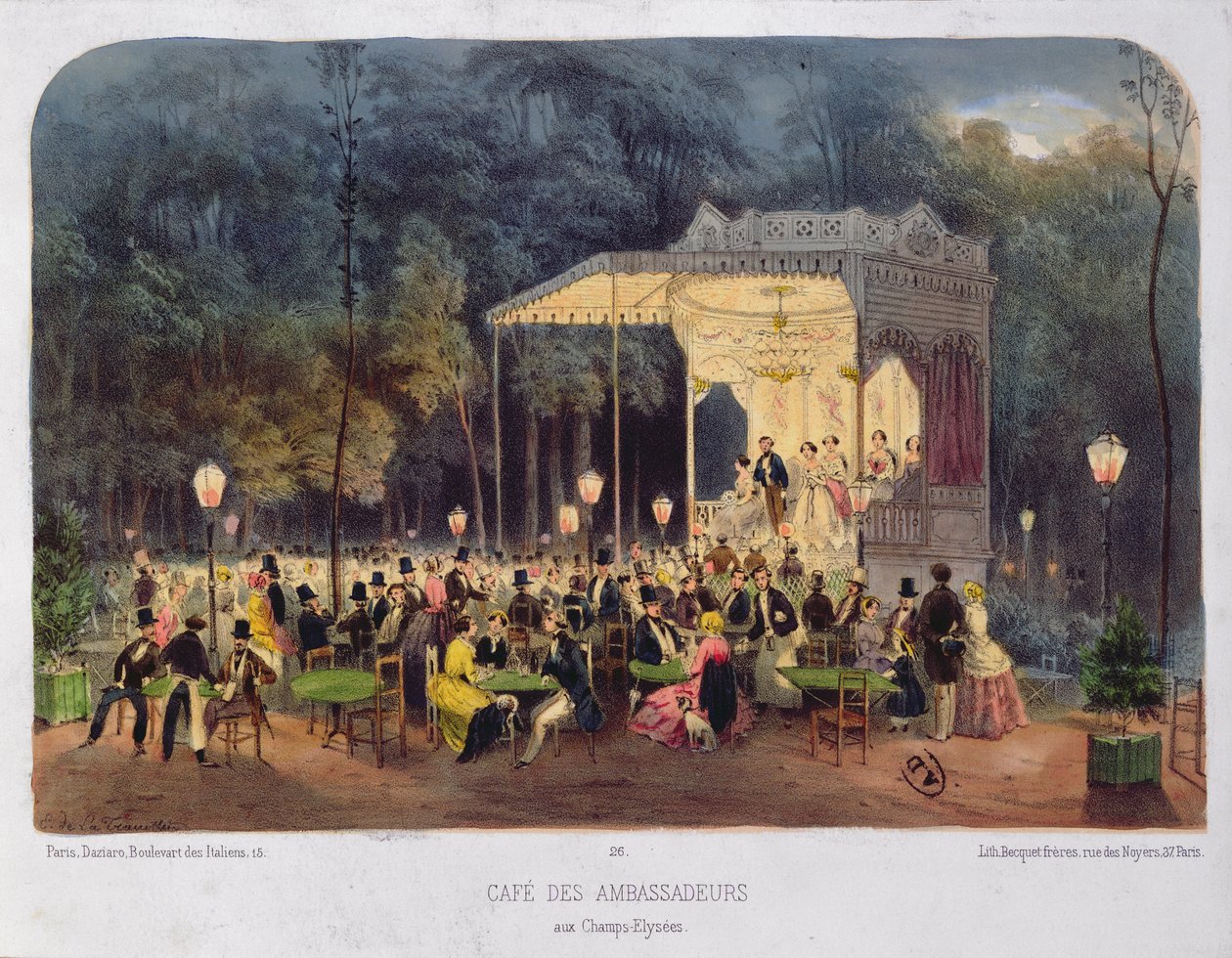 Café des Ambassadeurs, Campos Elíseos, c.1850 de French School
