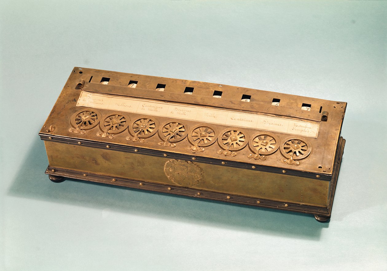 Máquina de calcular inventada por Blaise Pascal (1623-62) de French School