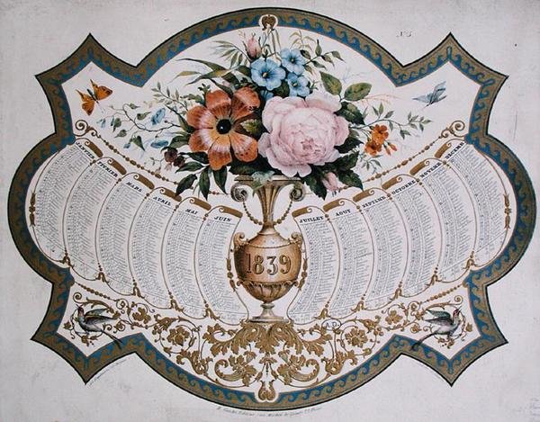 Calendario para 1839, grabado por Godefroy Engelmann (1788-1839) c.1838 de French School