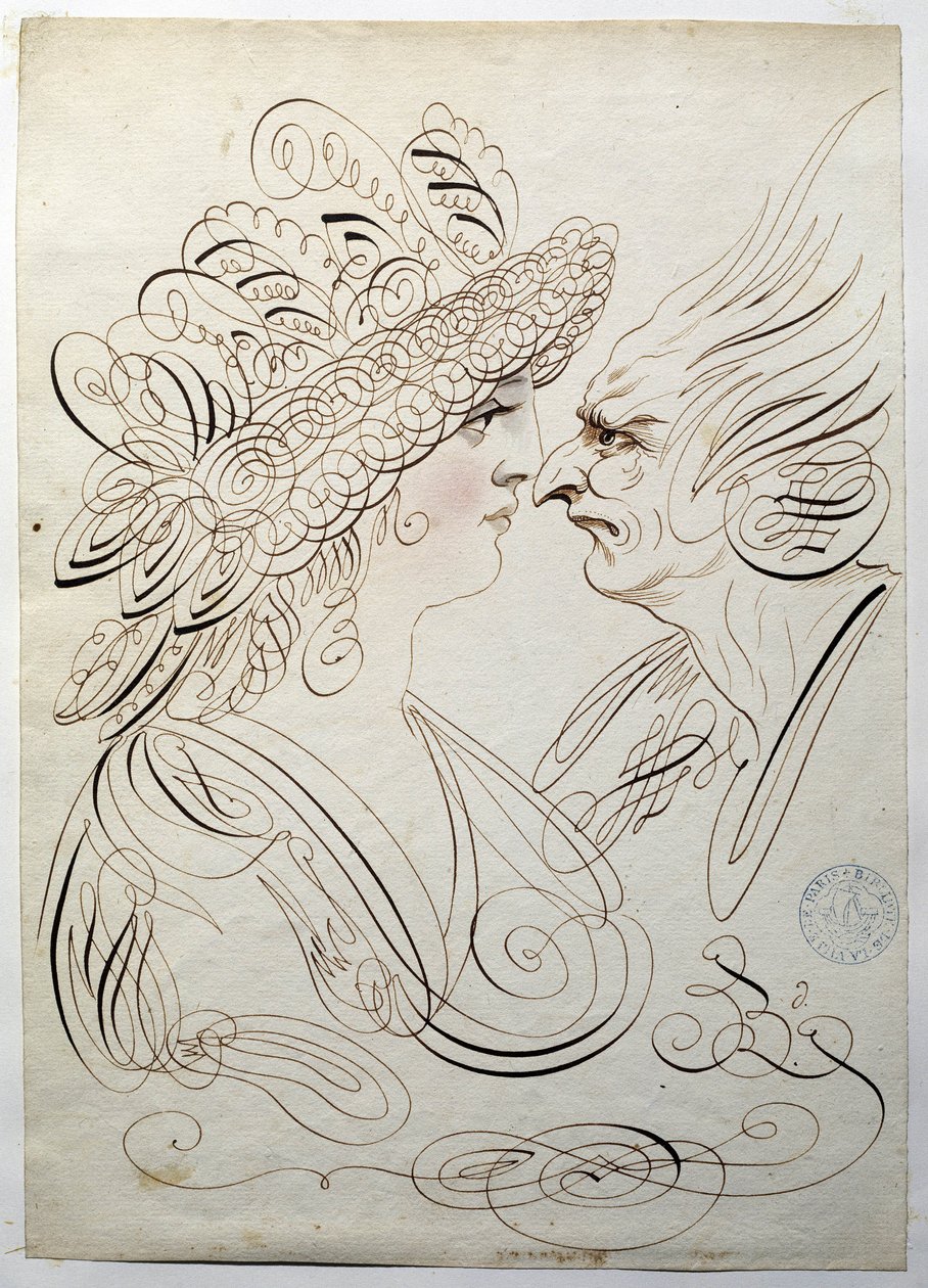 Caligrafía: Retratos de perfil alrededor de 1780 por Bernard de París. de French School