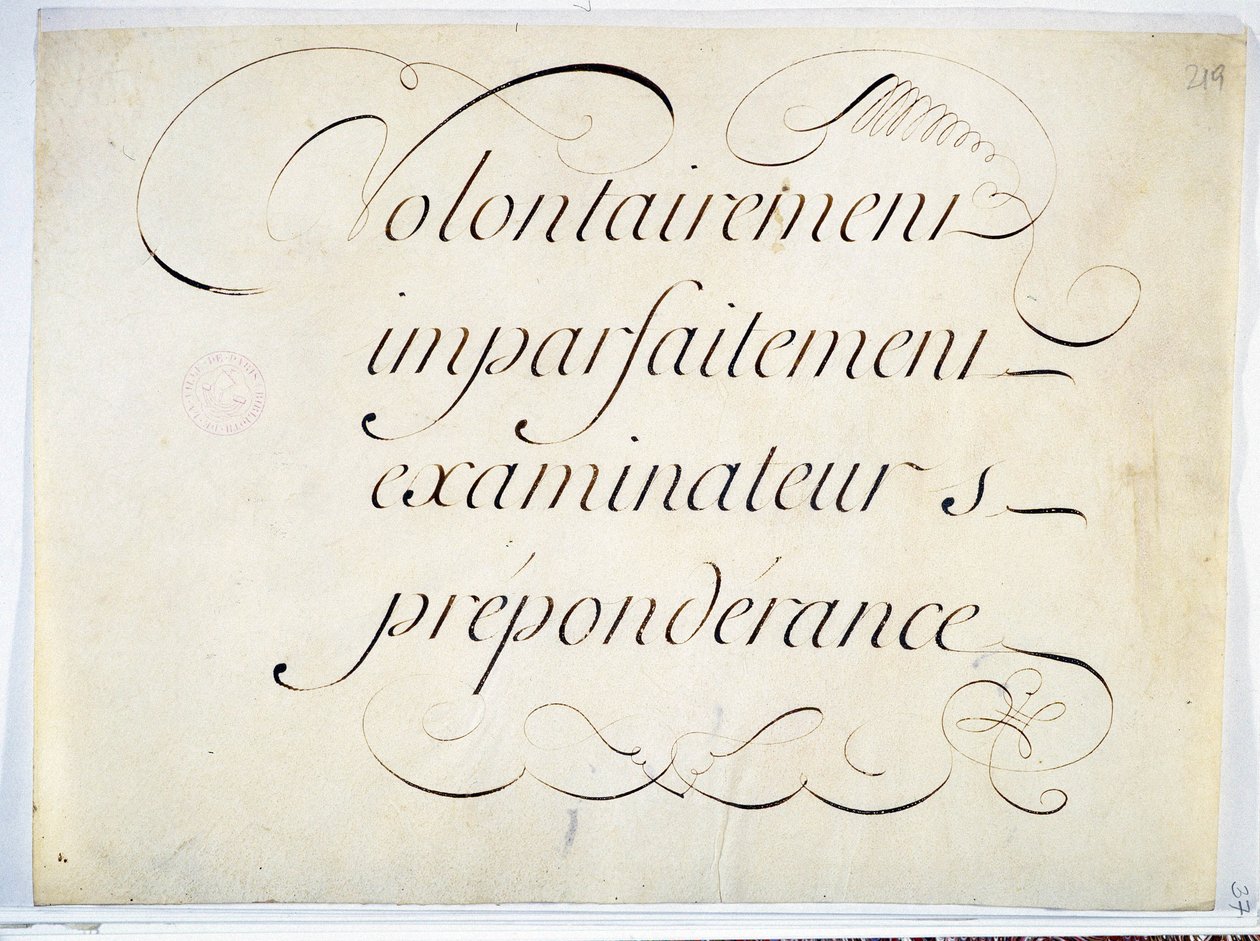 Caligrafía: pieza manuscrita alrededor de 1670 por Andre Francois Roland de French School