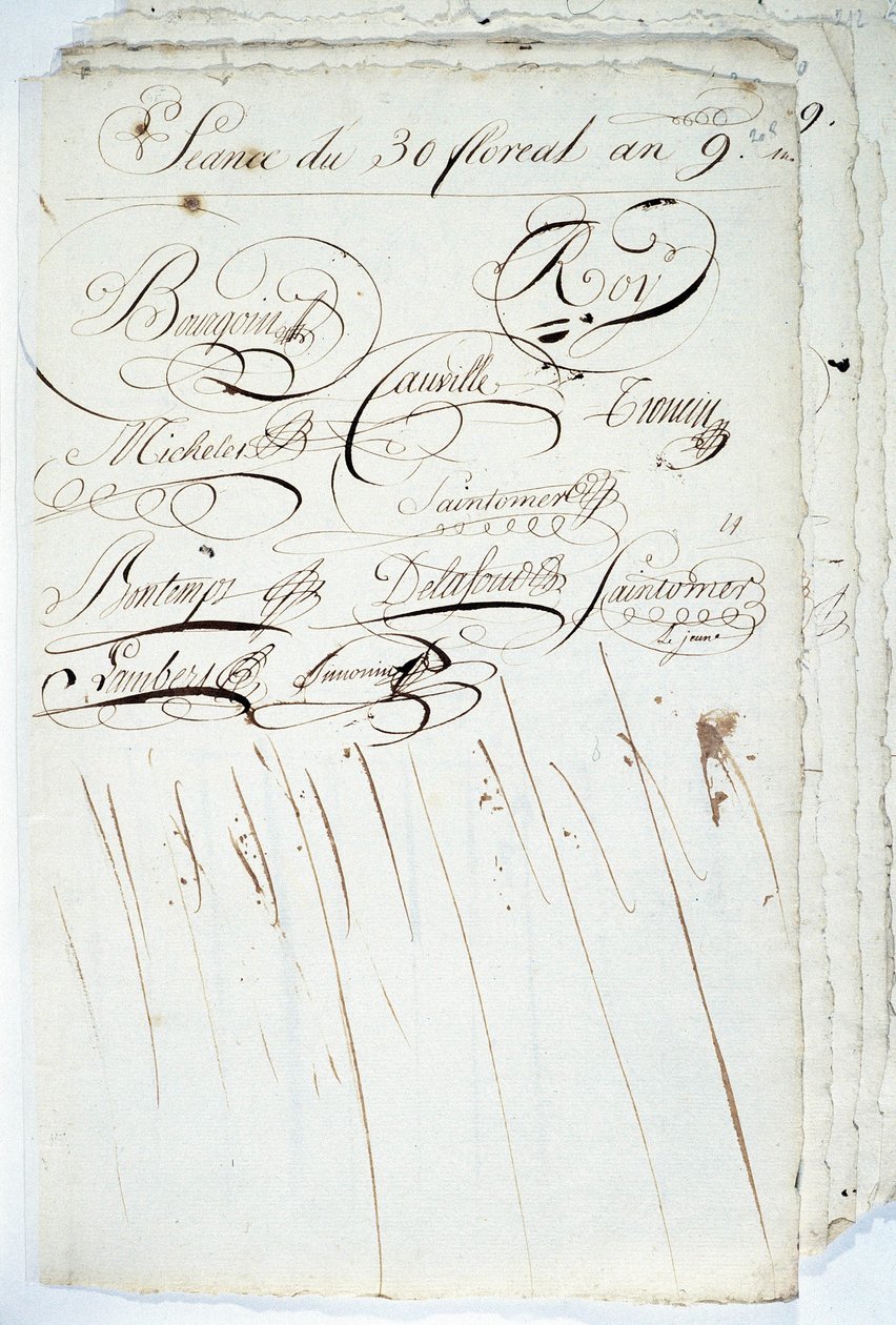 Caligrafía: hoja del registro de la Sociedad Académica de Escritura, 30 Floreal año IX de French School