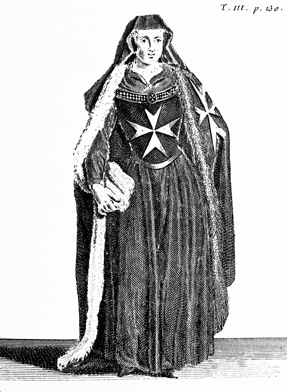 Canonesa de la Orden de San Juan de Jerusalén durante el período rodio, ilustración de 