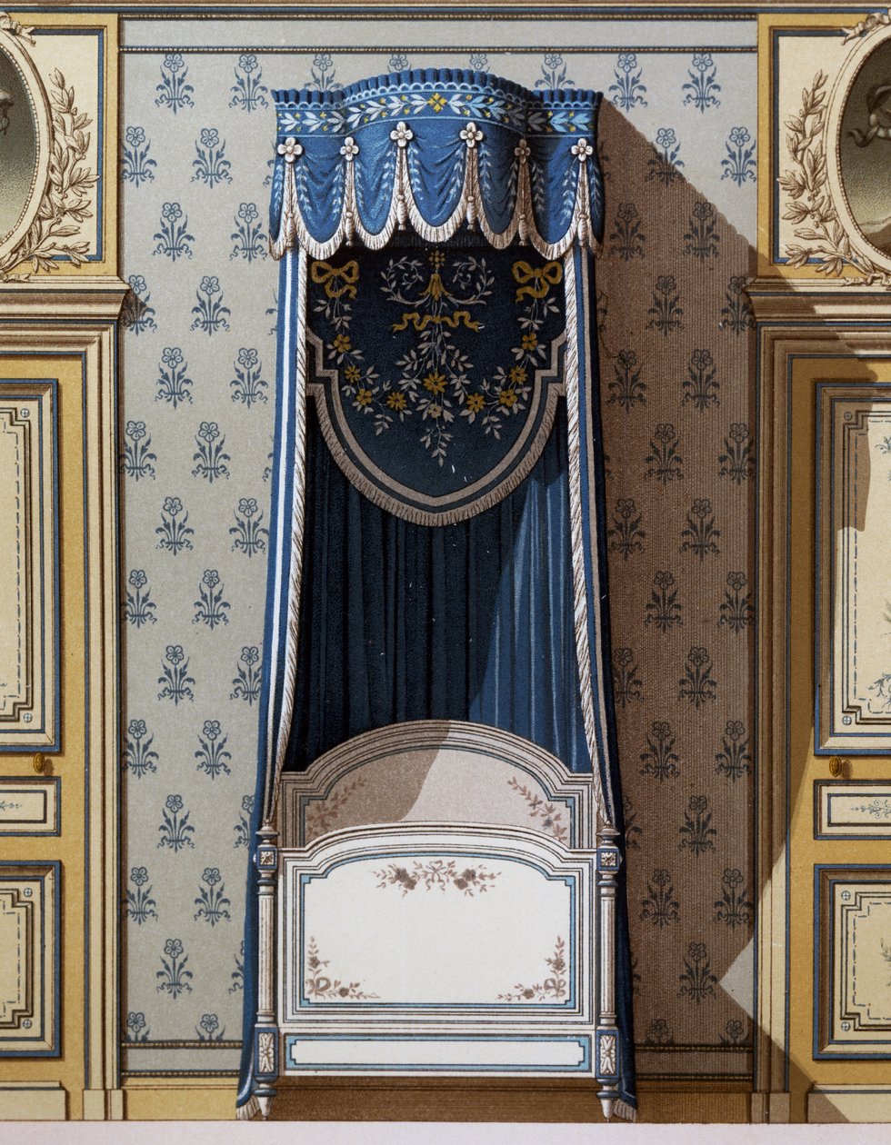 Cama con dosel, diseño decorativo para paredes de dormitorio de French School
