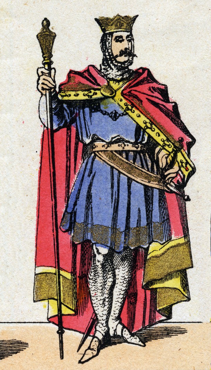 Dinastía capeta: Retrato de Hugo Capeto (940-996) Rey de los Francos de 987 a 996. Imagen de Epinal de finales del siglo XIX. Colección privada. de French School