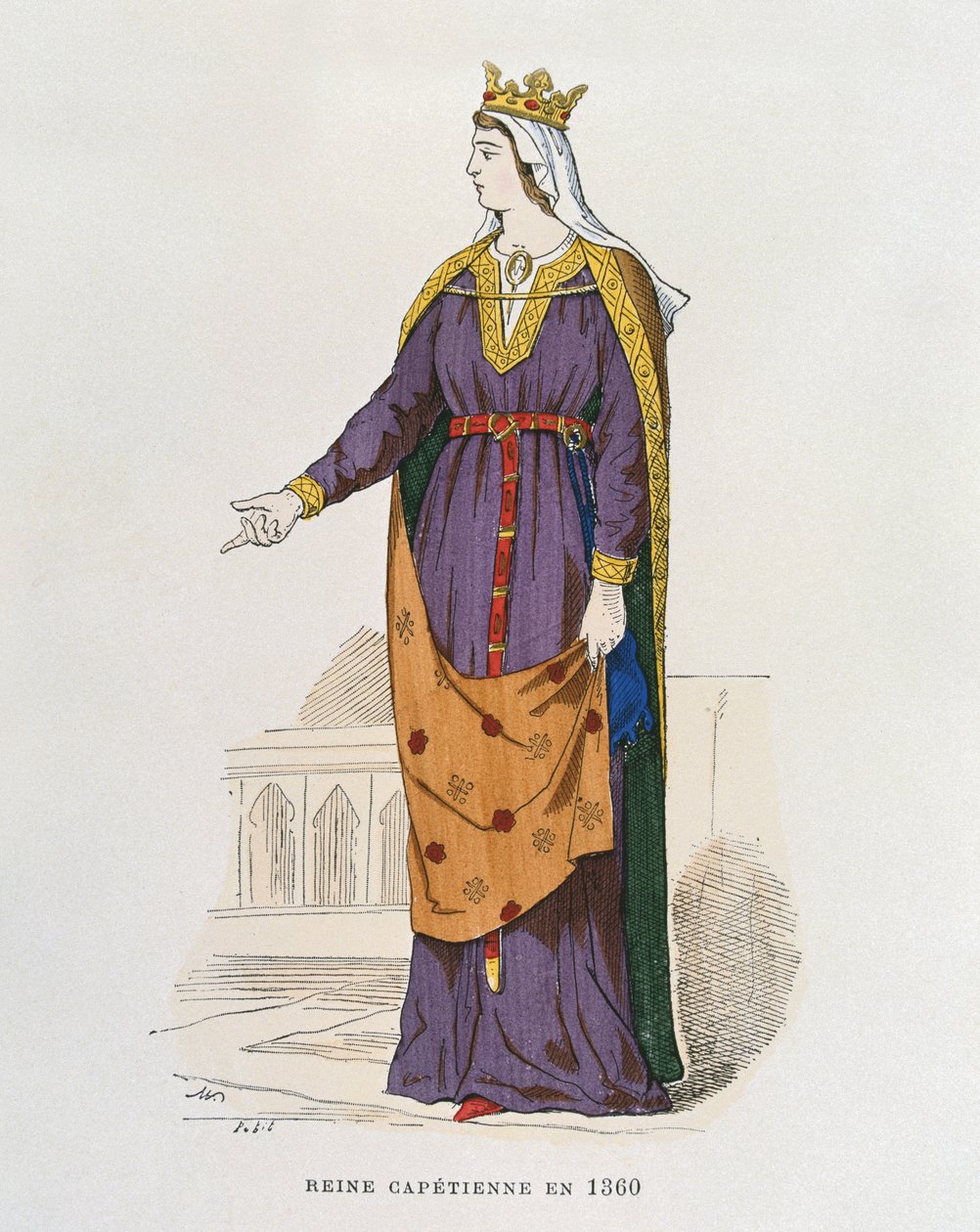 Reina capetiana en 1360, de Costumes civils et militaires des français à travers les siècles de French School