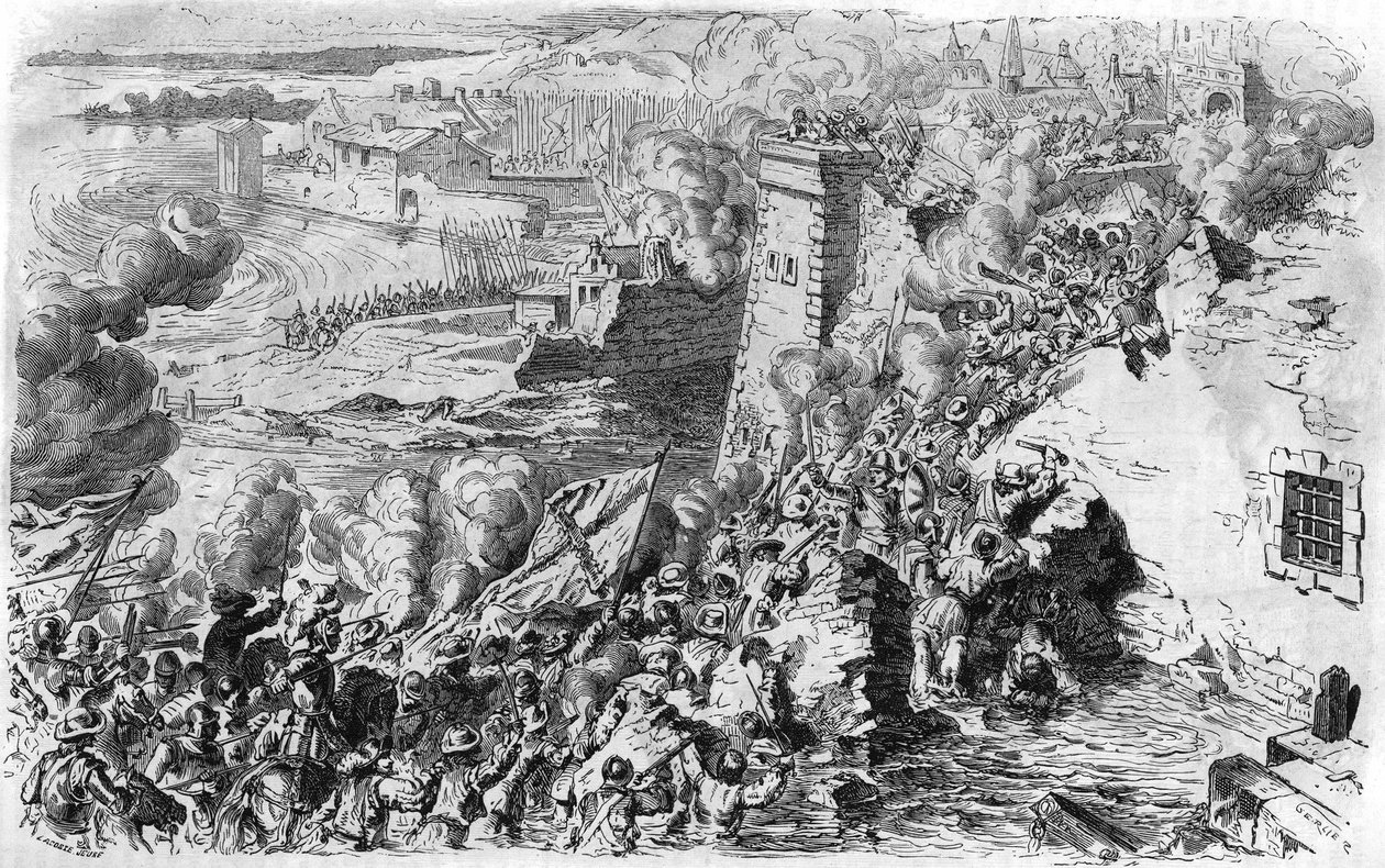 Captura de Lagny por Farnesio en 1590, según un grabado antiguo. En “Histoire Populaire de la France”, circa 1885. Grabado. de French School