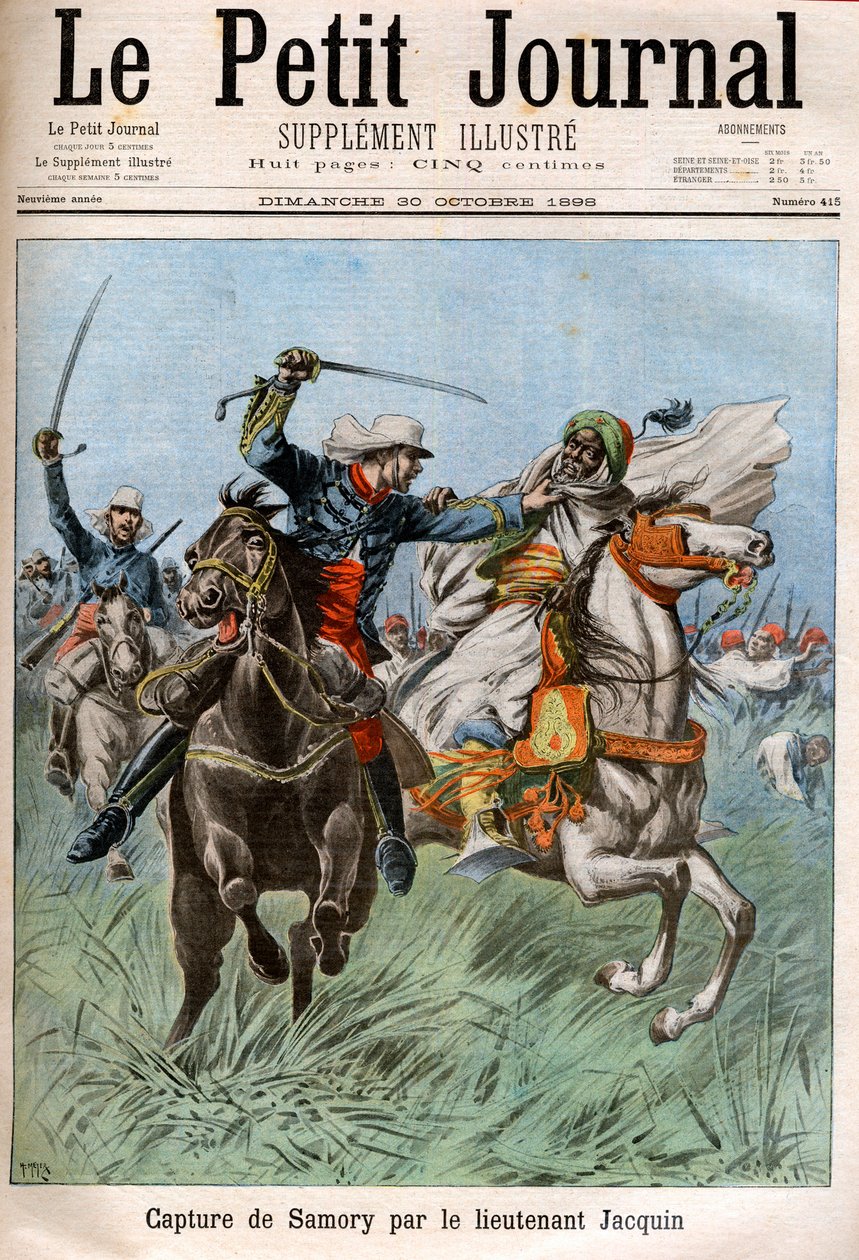 Captura de Samory Toure (circa 1830-1900), líder sudanés y opositor a la colonización francesa en África, por el Capitán Gouraud y el Teniente Jacquin. Sudán de French School