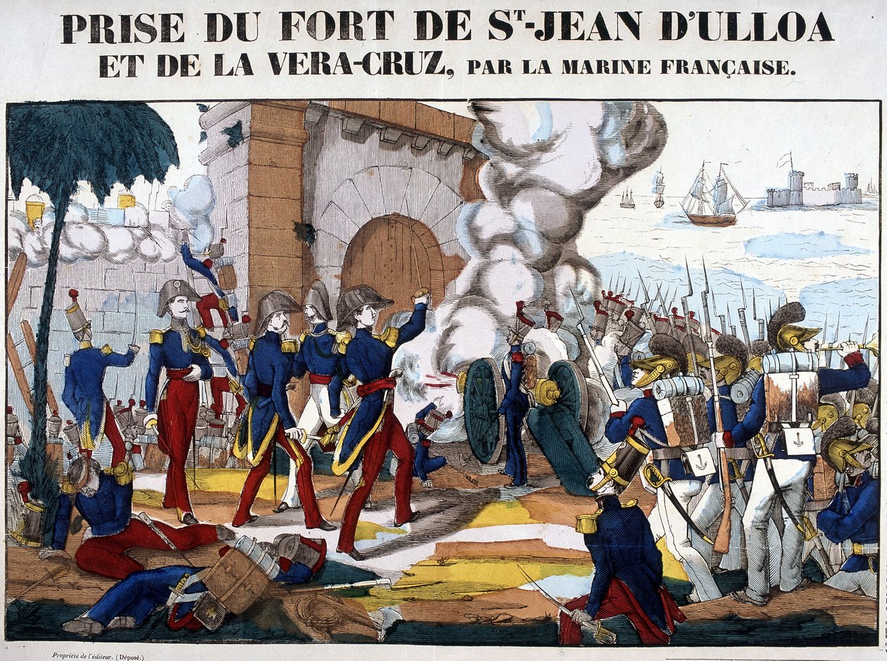 Captura del Fuerte de San Juan de Ulúa y La Vera Cruz en México en noviembre de 1838. Imagen de Epinal de French School