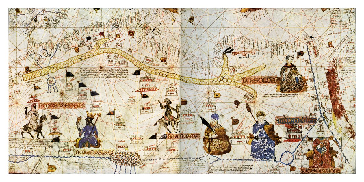 Rutas caravaneras del Sáhara en 1413, de "Histoire de la Locomotion Terrestre...", c.1935 (huella) (huella) de French School
