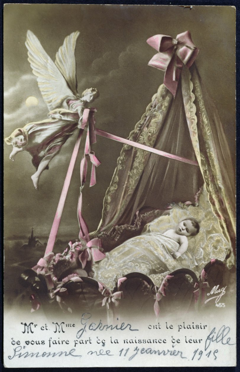 Tarjeta anunciando el nacimiento de un bebé, 11 de enero de 1915 de French School