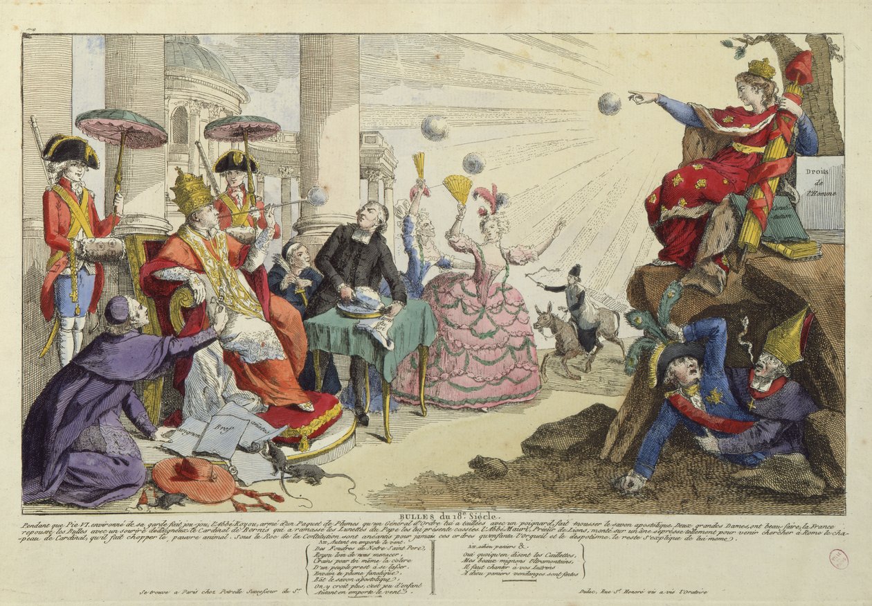 Caricatura de las Bulas Papales del siglo XVIII de French School
