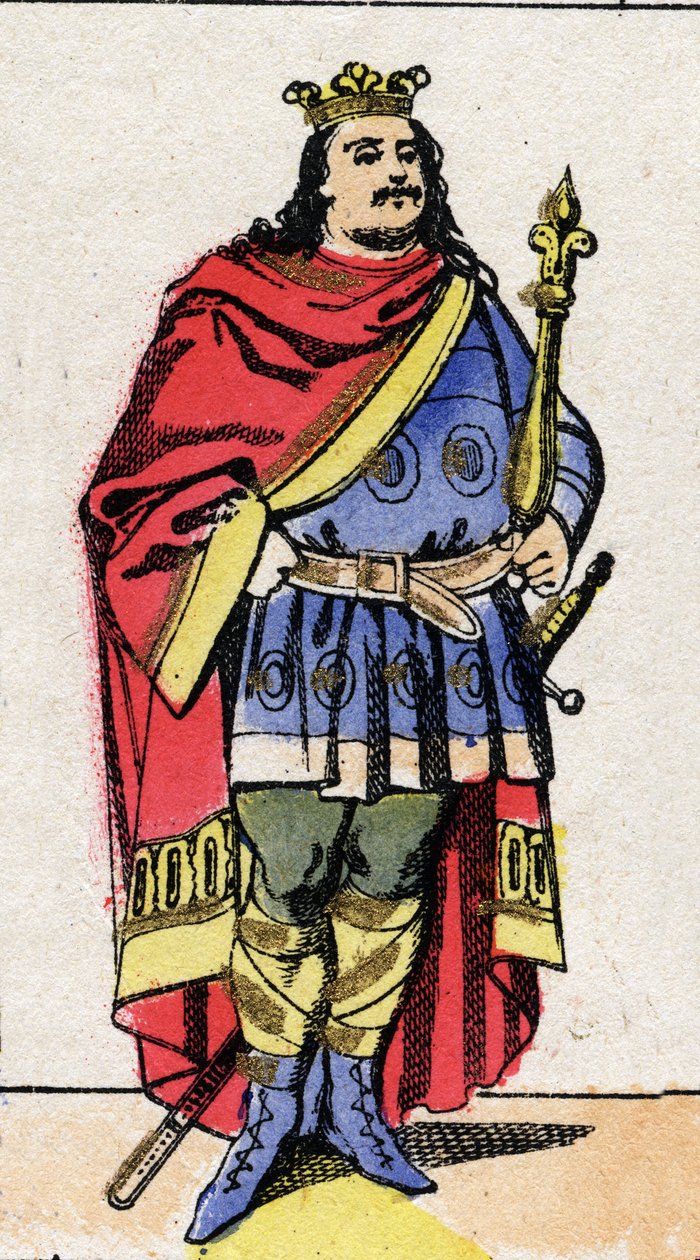 Dinastía Carolingia: Retrato de Carlos III el Gordo (839-888) Rey de los Francos de 881 a 887. Imagen de Épinal de finales del siglo XIX. Colección privada. de French School