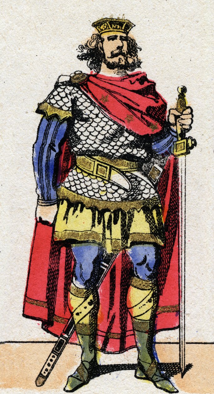 Dinastía carolingia: Retrato de Pipino el Breve (715-768) Rey de los Francos de 751 a 768. Imagen de Epinal de finales del siglo XIX. Colección privada. de French School