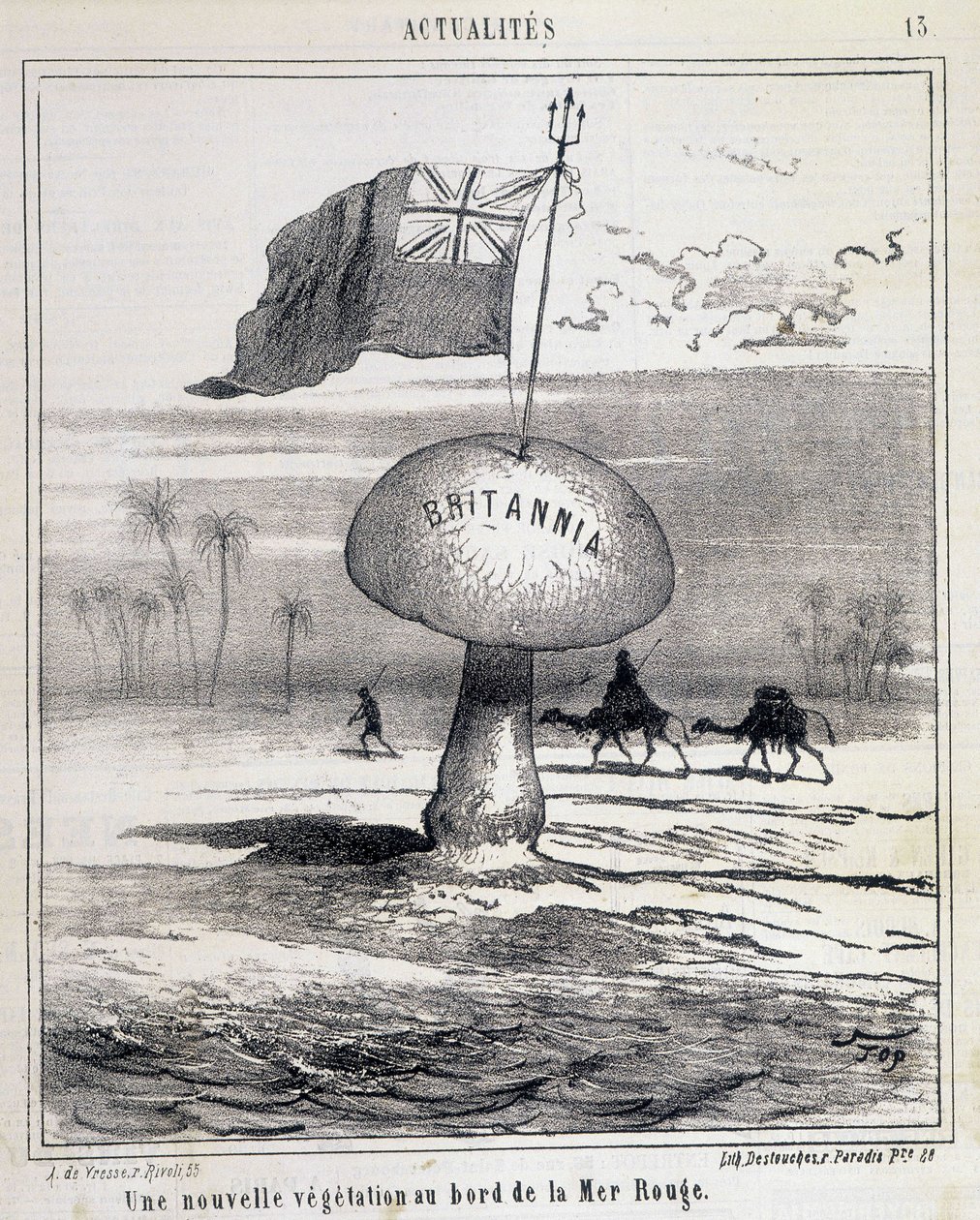 Caricatura: Nueva vegetación en el Mar Rojo (hongo británico colonizando Egipto) - 01/02/1868 de French School