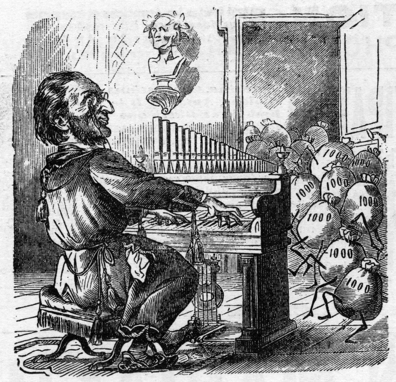 Caricatura del compositor alemán Richard Wagner (1813-1883) de French School