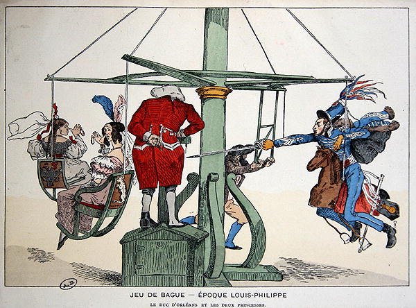 Caricatura que representa al Duque de Orleans y las dos princesas en la época de Luis Felipe de French School